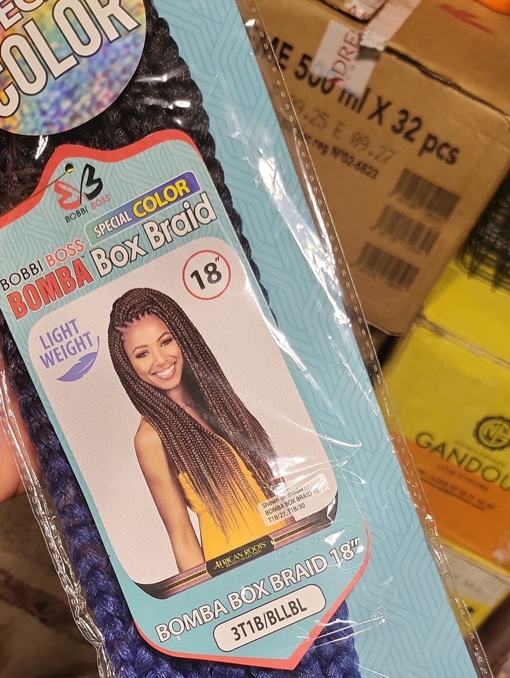 Bomba Box Braid Crotchet 4pks 18" - Blue Ombre And Green Ombre